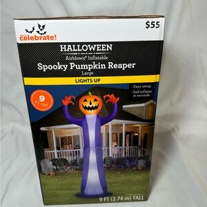 WAY TO CELEBRATE HALLOWEEN SPOOKY PUMPKIN REAPER LIGHTS UP INFLATABLE 9ft NIB‎